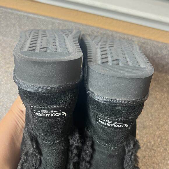 Koolaburra by UGG Womens Sz 7 Black Suede Tall Boots Faux Fur Trim Sherpa Lining - Picture 7 of 11